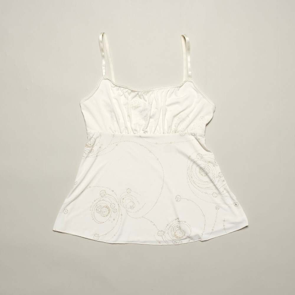 IZ Byer California Y2K Cream Tank Top with Gold Glitter Swirl Detail Size L